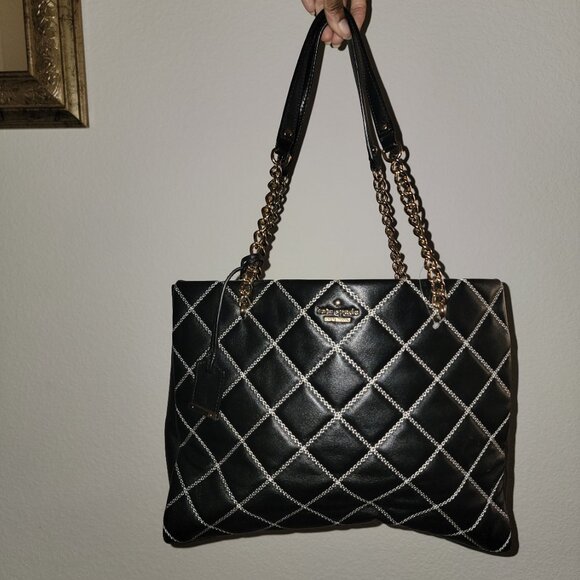 π RARE KATE SPADE LEATHER QUILTED TOTE with KATE SPADE DUST BAG BUNDLE - Picture 3 of 9